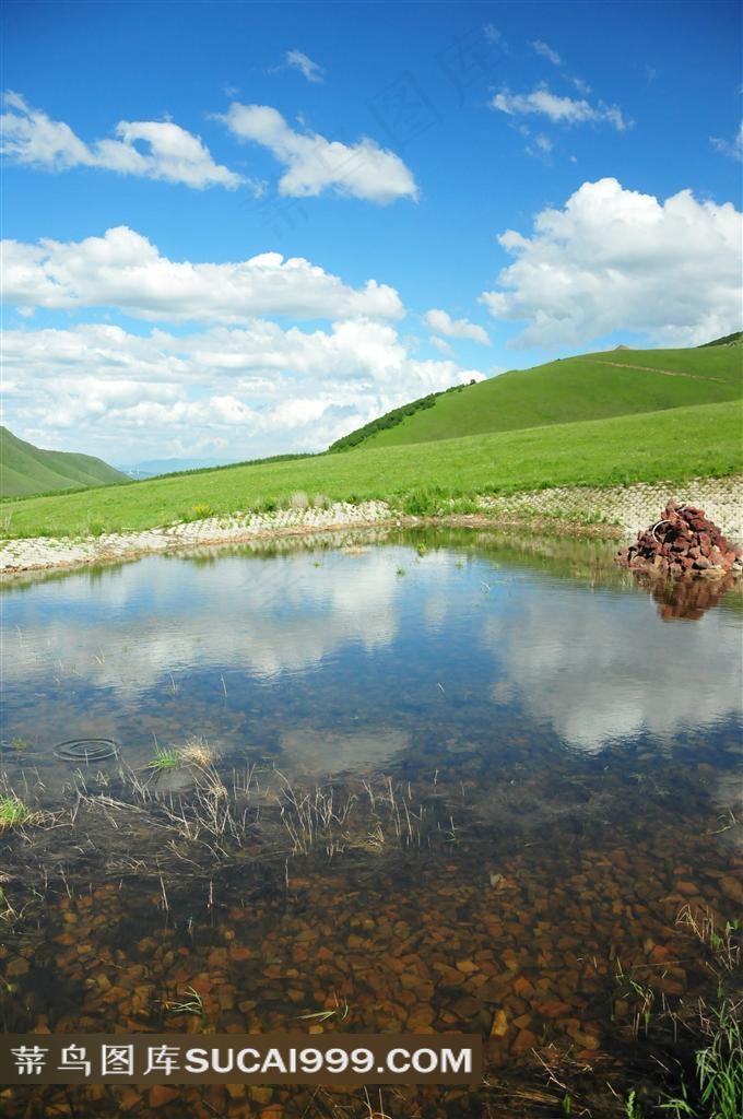 张北草原高清图蓝天白云草地湖
