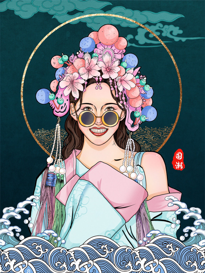 手绘中国风国潮京剧戏曲人物插画古风国粹花旦ai矢量ps设计素材图