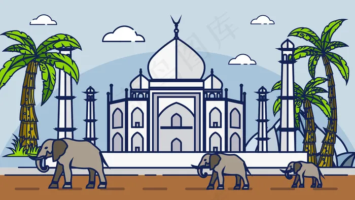 古风建筑插画ai矢量模版下载