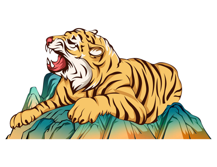 手绘国潮虎年卡通白虎老虎形象插画装饰元素PSD设计素材png免抠图psd模版下载