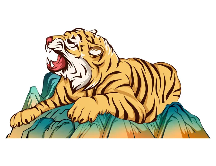 手绘国潮虎年卡通白虎老虎形象插画装饰元素PSD设计素材png免抠图psd模版下载
