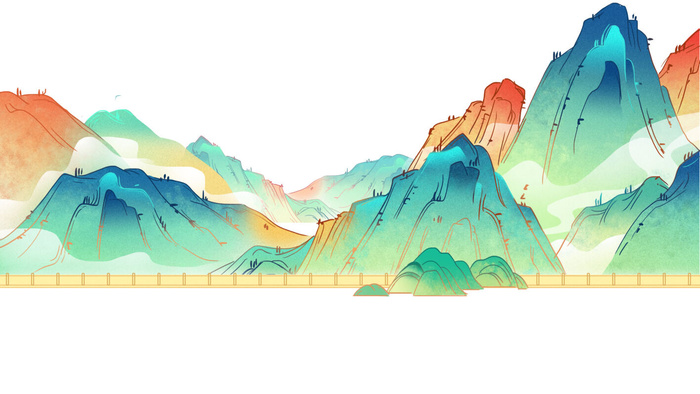 中国风国潮山水插画祥云中式手绘烫金线条元素png装饰背景PSD素材