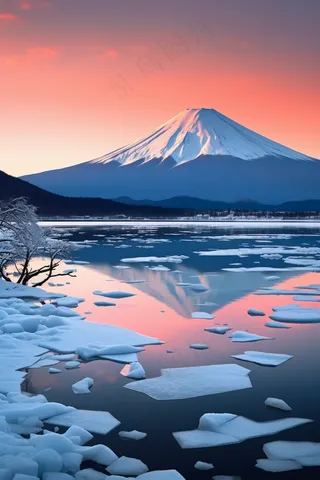 冬季雪山冰川夕阳摄影图