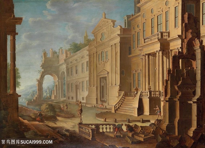 古希腊建筑风景油画图片