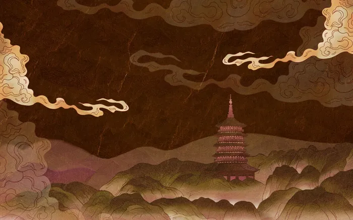 中国风复古国潮神话敦煌插画图案纸纹理肌理背景PSD设计模板素材psd模版下载