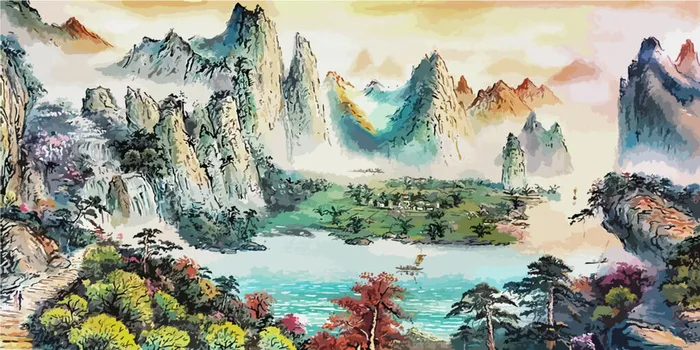 中国风传统水墨古风古典展板边框工笔画PS海报背景平面广告Ai设计素材ai矢量模版下载
