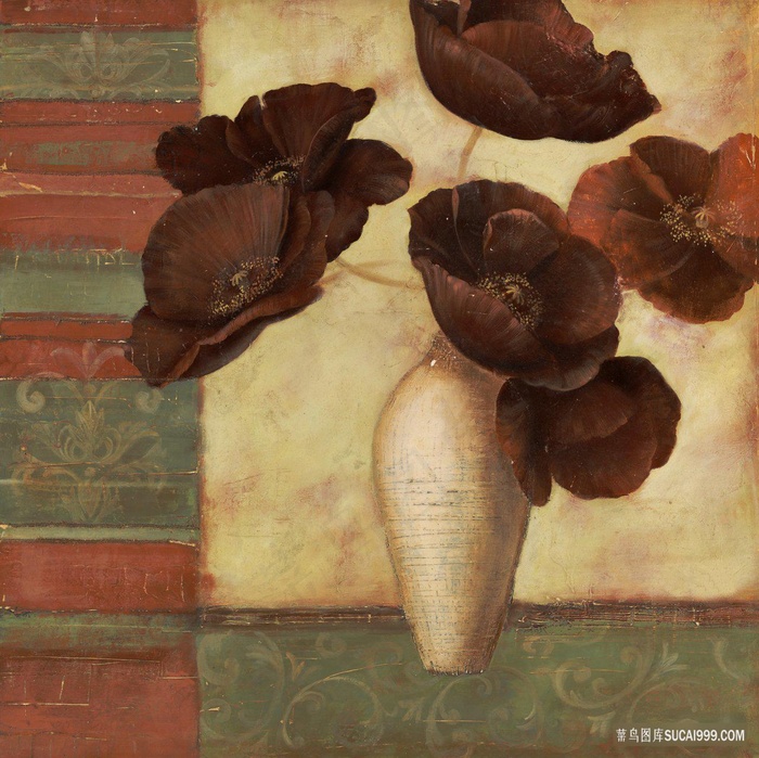 唯美花卉花瓶静物插画