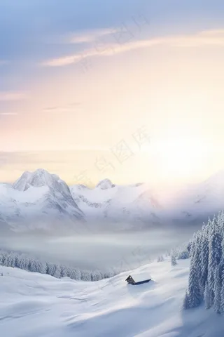 意境冬季雪景山脉背景