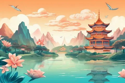 国风仙鹤黄蓝绿背景