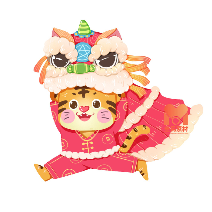 2022虎年吉祥物卡通公仔小老虎形象设计福字元素手绘插画psd素材