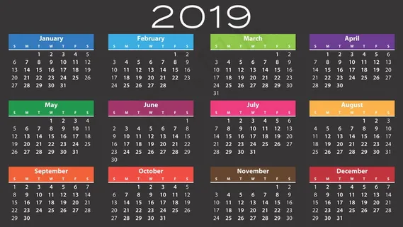 2019年日历全年表图片