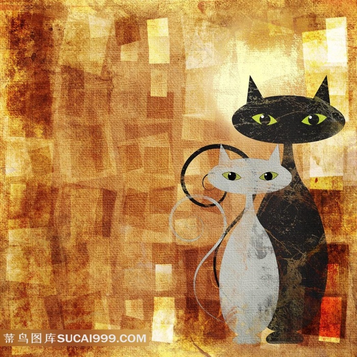两只猫的油画高清图片