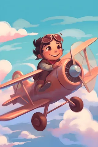 天空遨游飞机人物云朵晚霞插画背景