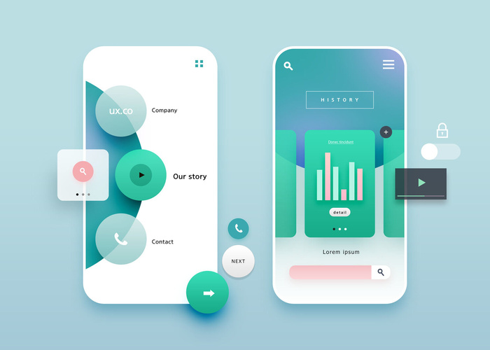 UI多页面包装展示手机APP交互界面样机长图概念PSD设计模板