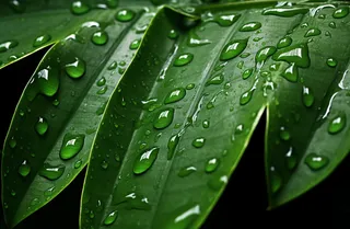 下雨天绿叶植物上的雨水雨滴摄影图