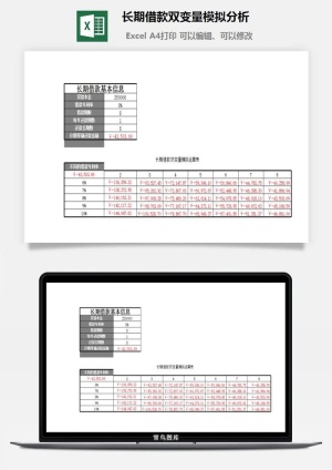 长期借款双变量模拟分析excel模板