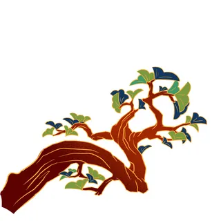 国潮风松树松枝松柏树木手绘植物装饰图案元素PSD设计素材