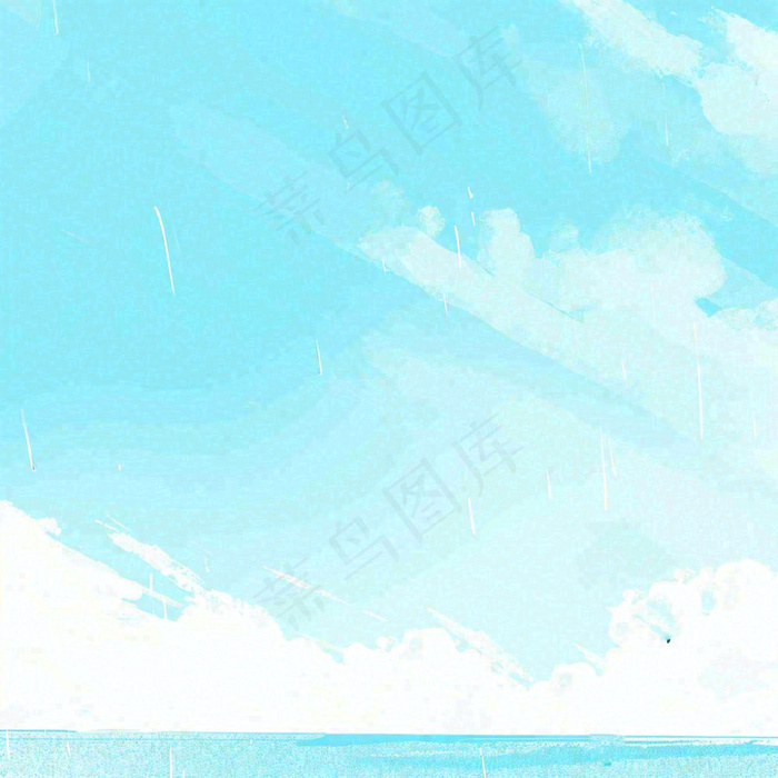 夏天海边蓝天白云水彩画(1024x1024)