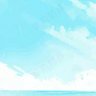 夏天海边蓝天白云水彩画