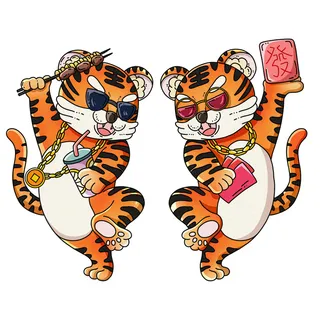 手绘2022虎年新年春节卡通老虎形象IP插画元素PSD设计素材图案