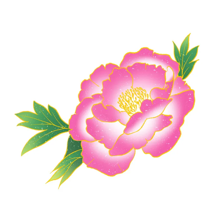 国潮风立体浮雕金边手绘花朵花卉PSD设计PNG免扣图片元素素材psd模版下载