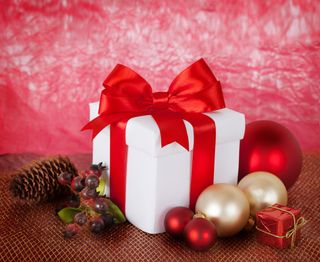 圣诞节礼物盒圣诞球元素装饰场景特写近景(4)