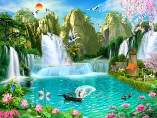 流水生财山水背景墙