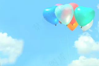 蓝色天空下的爱心气球高清图片