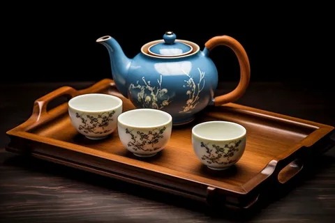 一套精美的茶具托盘摄影图