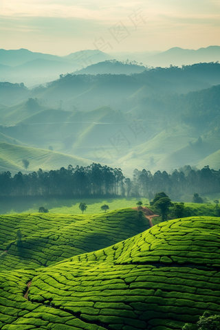 森林高山雾气萦绕摄影图