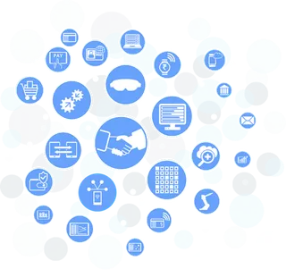 圆形图标蓝色卡通科技kv主视觉素材