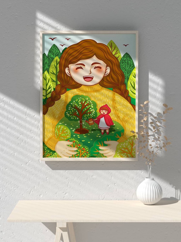 绿色创意公益植树节卡通312保护环境宣传插画