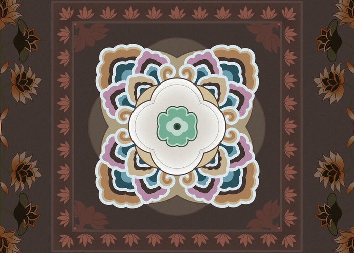复古中式国潮风敦煌花纹装饰图案花卉藻井肌理圆形边框素材(3307x2361)psd模版下载