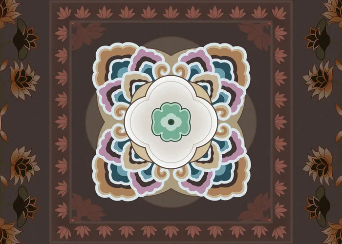 复古中式国潮风敦煌花纹装饰图案花卉藻井肌理圆形边框素材(3307x2361)psd模版下载