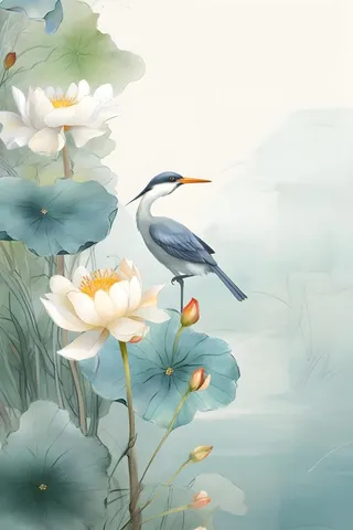 淡雅荷花国风绿色背景