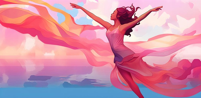 舞蹈跳舞的女孩粉色天空背景