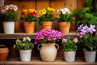 花架上种着很多植物鲜花摄影图