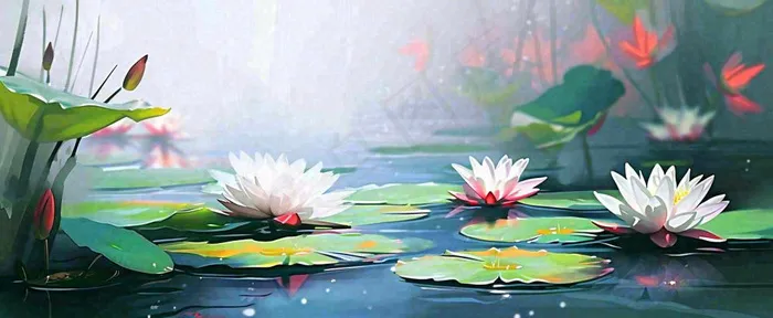 夏天荷花池荷叶池塘，夏至小暑大暑(1712x704)