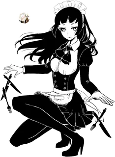 女仆黑白素材卡通人物简笔