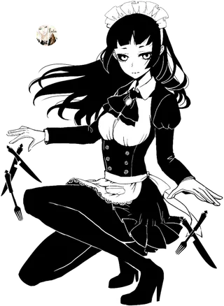 女仆黑白素材卡通人物简笔