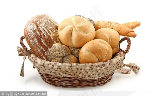 放在篮子里的各式面包美食西餐图片