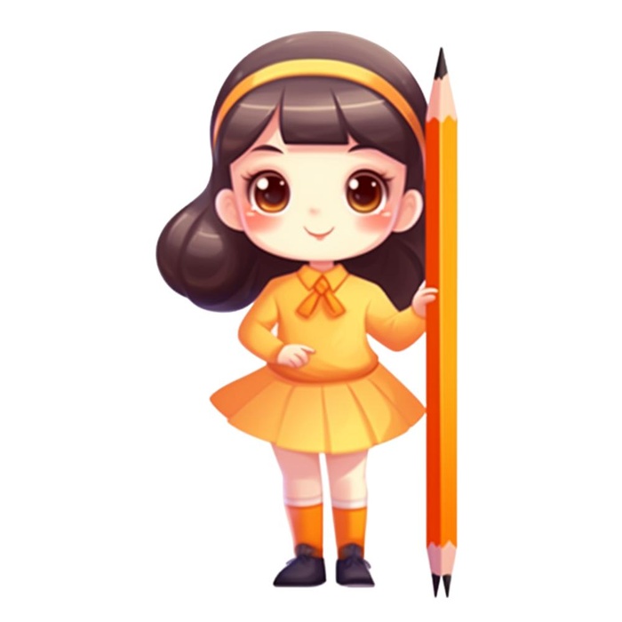 橙色女孩拿着笔免抠