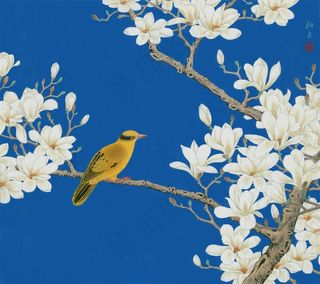 玉兰黄鹂图花鸟国画