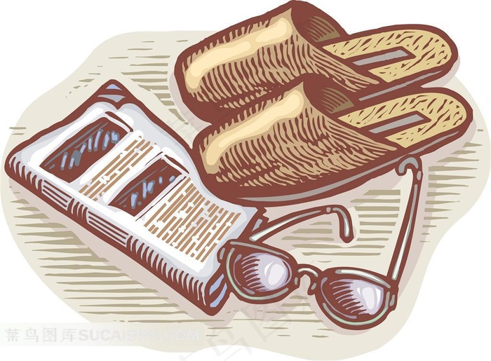 手绘书本拖鞋眼镜插画