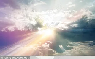 清晨五彩太阳光芒天空云朵蓝天白云