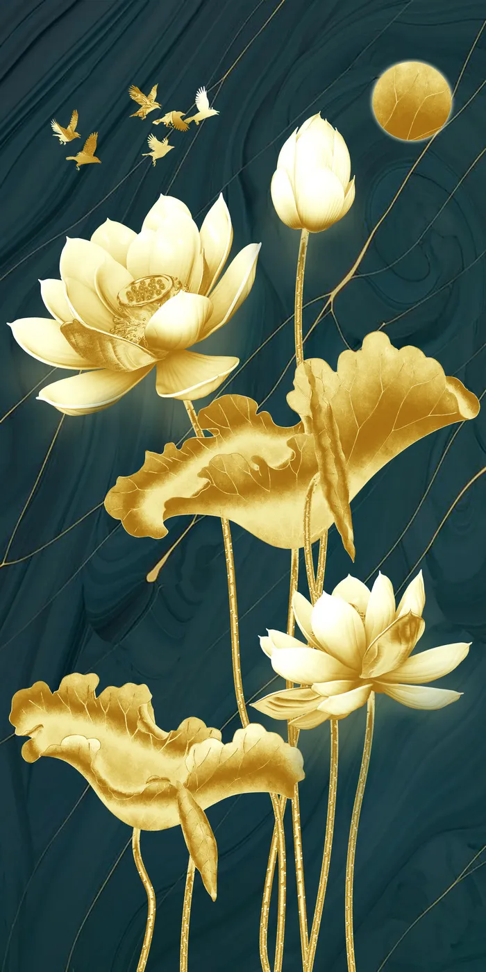 金色荷花玄关装饰画psd模版下载