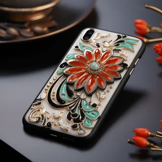 古风宝石浮雕手机壳产品设计展示摄影图