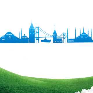 大桥与草原卡通剪影