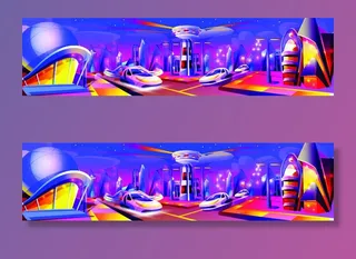 时尚潮流赛博朋克元宇宙虚拟城市夜景Banner海报背景AI矢量图素材