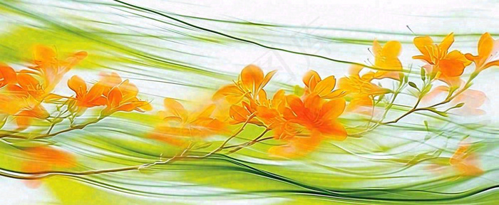橙色鲜花意境流水渐变朦胧背景(1712x704)